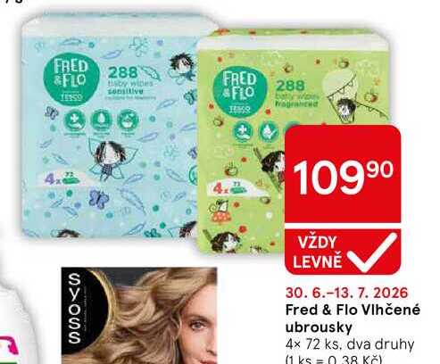 Fred & Flo Vlhčené ubrousky, 4x 72 ks, dva druhy 
