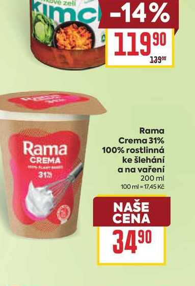 Rama Crema 31% 100% rostlinná ke šlehání a na vaření 200 ml  