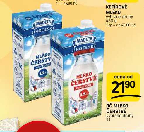 JČ MLÉKO ČERSTVÉ vybrané druhy 1l