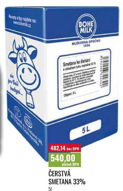 ČERSTVÁ SMETANA 33%, 5l