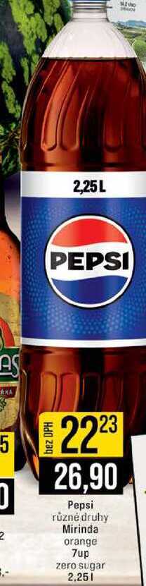 Pepsi různé druhy Mirinda orange 7up zero sugar 2,25l