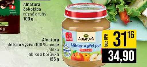 Alnatura dětská výživa 100% ovoce jablko jablko a borůvka 125 g