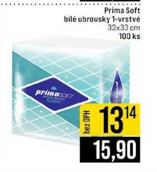 Prima Soft bílé ubrousky 1-vrstvé 33x33 cm 100 ks