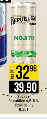 Božkov Republica 4,5-6% různé druhy 0.25l