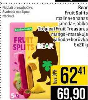 Bear Fruit Splits malina+ananas jahoda+jablko We added work Tropical Fruit Treasures mango+marakuja jahoda+borůvka 5x20 g 