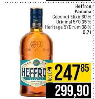 Heffron Panama Coconut Elixir 30 % Original 5YO 35 % Heritage 5YO rum 38% 0,7l