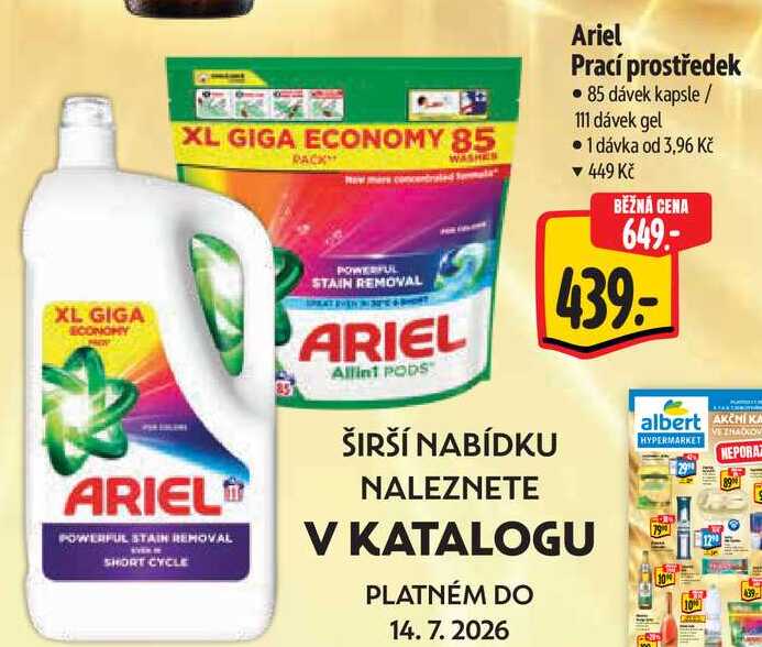 Ariel Prací prostředek, 85 dávek kapsle/111 dávek gel 