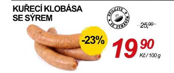 KUŘECÍ KLOBÁSA SE SÝREM, 100 g