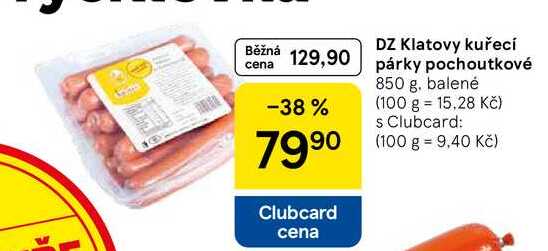 DZ Klatovy kuřecí párky pochoutkové, 850 g 