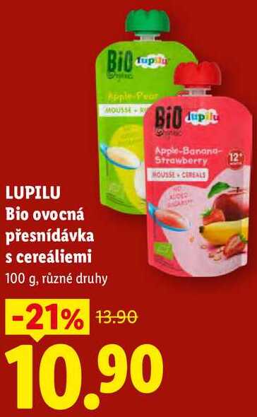 LUPILU Bio ovocná přesnídávka s cereáliemi, 100 g