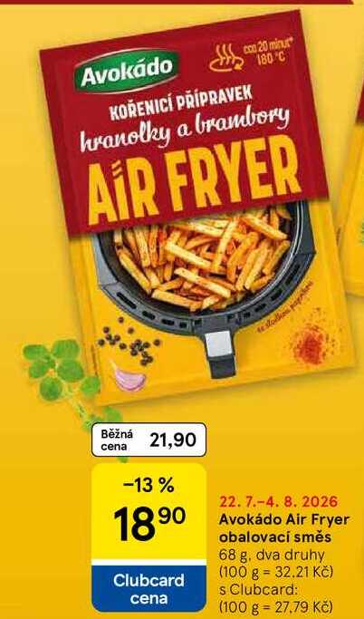 Avokádo Air Fryer obalovací směs, 68 g, dva druhy