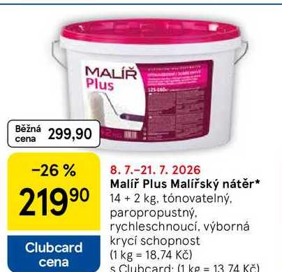 Malíř Plus Malířský nátěr, 14+2 kg. tónovateľný. paropropustný. rychleschnoucí, výborná krycí schopnost