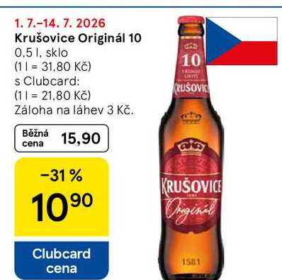 Krušovice Originál 10, 0,5 l, sklo