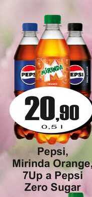 Pepsi, Mirinda Orange, 7Up a Pepsi Zero Sugar 0,5 L