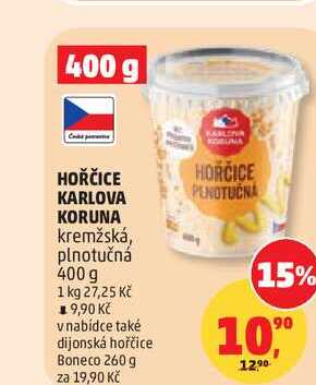 KARLOVA KORUNA kremžská, plnotučná hořčice 400 g
