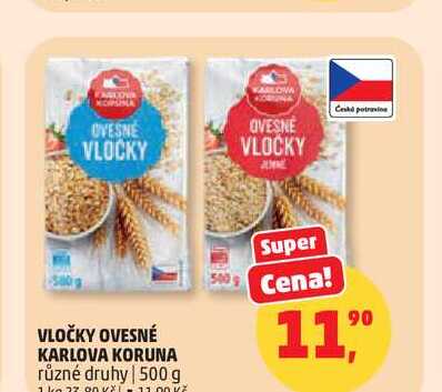 KARLOVA KORUNA VLOČKY OVESNÉ různé druhy 500 g