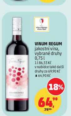 VINUM REGUM jakostní vína, vybrané druhy 0,75l