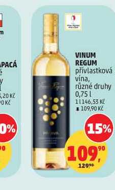 VINUM REGUM přívlastková vína, různé druhy 0,75 L