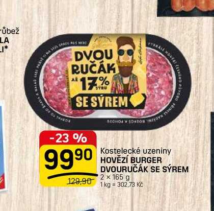 HOVĚZÍ BURGER DVOURUČÁK SE SÝREM 2 x 165 g