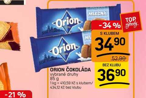 ORION ČOKOLÁDA vybrané druhy 85 g