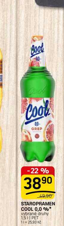 STAROPRAMEN COOL 0,0 %* vybrané druhy 1,5|| PET