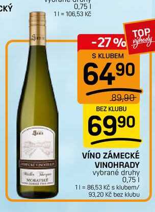 VÍNO ZÁMECKÉ VINOHRADY vybrané druhy 0,75l