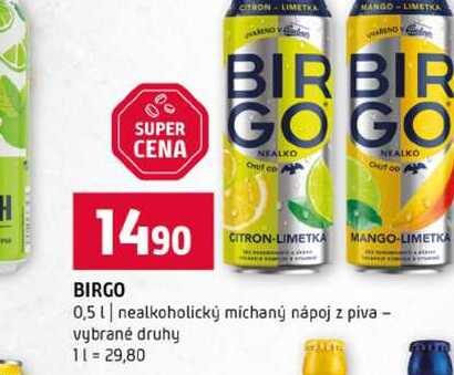 BIRGO 0,5l nealkoholický míchaný nápoj z piva vybrané druhy 