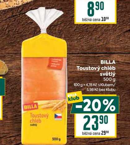 BILLA Toustový chléb světlý 500 g