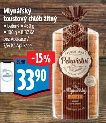 Mlynářský toustový chléb žitný, 450 g