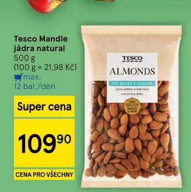 Tesco Mandle jádra natural, 500 g 