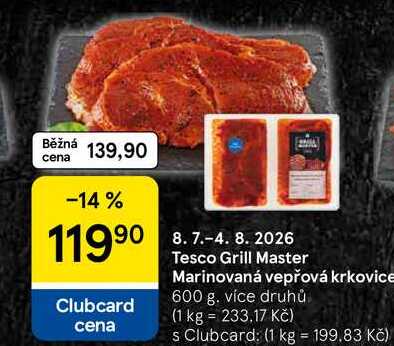 Tesco Grill Master Marinovaná vepřová krkovice, 600 g