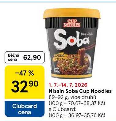 Nissin Soba Cup Noodles, 89-92 g, více druhů