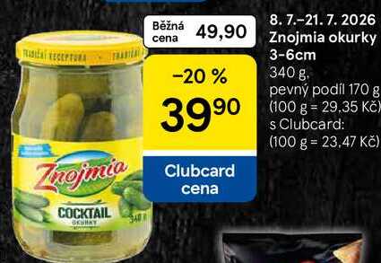 Znojmia okurky 3-6cm, 340 g. pevný podíl 170 g