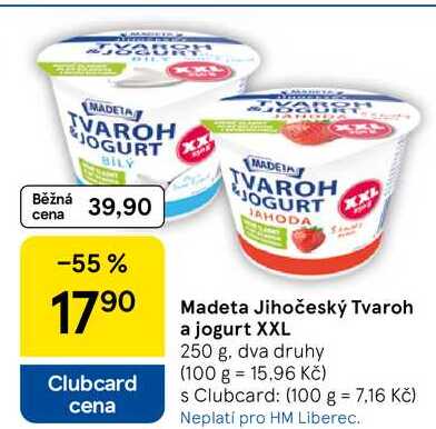 Madeta Jihočeský Tvaroh a jogurt XXL, 250 g, dva druhy
