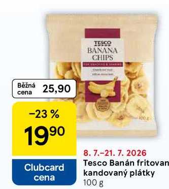 Tesco Banán fritovan kandovaný plátky, 100 g