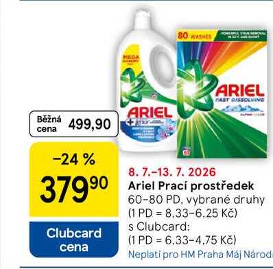 Ariel Prací prostředek, 60-80 PD, vybrané druhy 