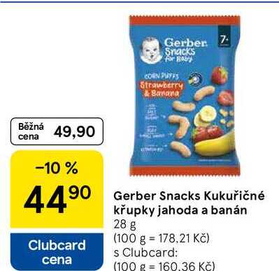 Gerber Snacks Kukuřičné křupky jahoda a banán, 28 g  