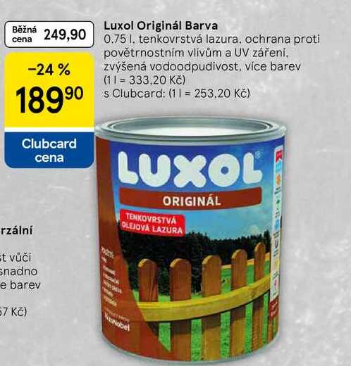 Luxol Originál Barva, 0.75 l, tenkovrstvá lazura, ochrana proti povětrnostním vlivům a UV záření. zvýšená vodoodpudivost