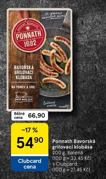 Ponnath Bavorská grilovací klobása, 200 g, balená