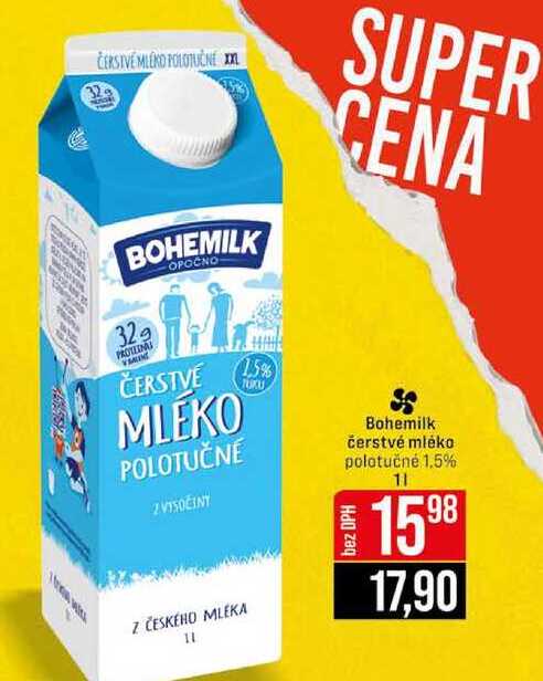 Bohemilk čerstvé mléko polotučné 1.5% 1l