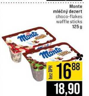 Monte mléčný dezert choco-flakes waffle sticks 125 g 
