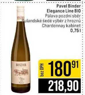 Pavel Binder Elegance Line BIO Pálava pozdní sběr Rulandské šedé výběr z hroznů Chardonnay kabinet 0,75l