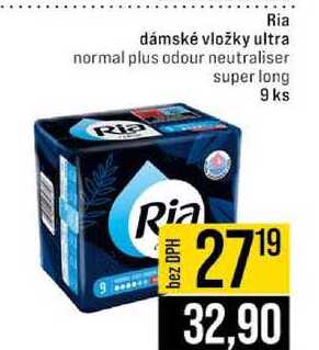 Ria dámské vložky ultra normal plus odour neutraliser super long 9 ks