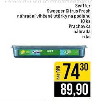 Swiffer Sweeper Citrus Fresh náhradní vlhčené utěrky na podlahu 10 ks Prachovka náhrada 5 ks 