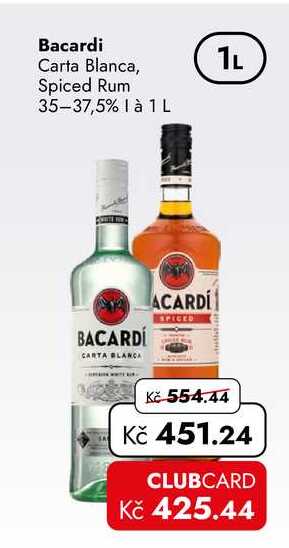 Bacardi Carta Blanca, Spiced Rum 35–37,5% là 1 L