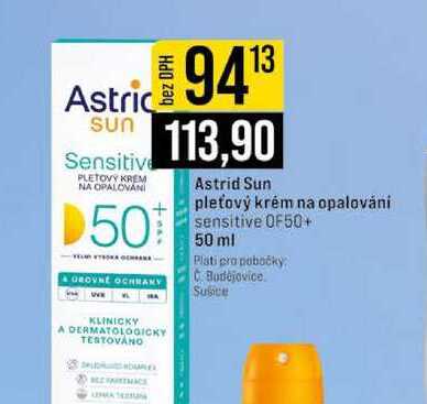 Astrid Sun pleťový krém na opalování sensitive OF50+ 50 ml