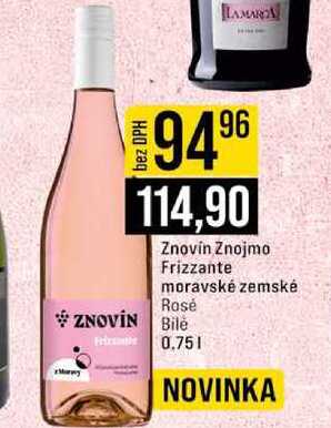 Znovín Znojmo Frizzante moravské zemské Rosé Bile 0.75l