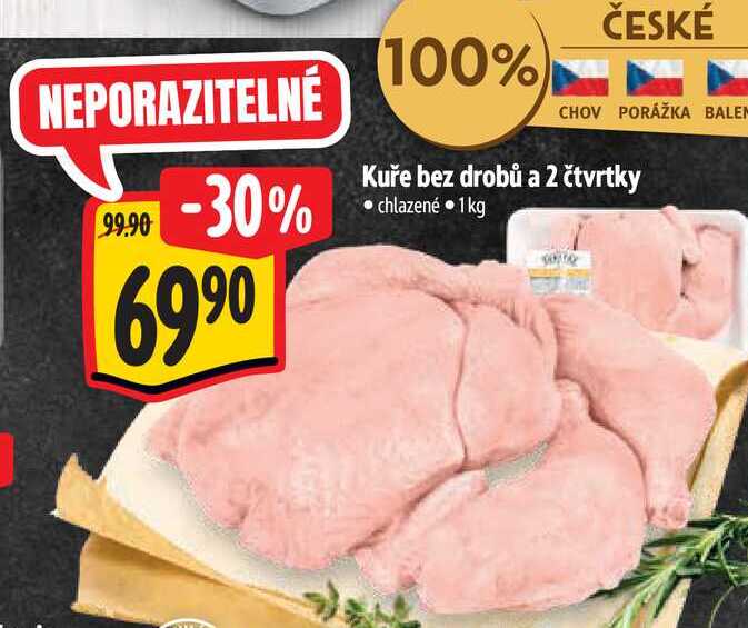Kuře bez drobů a 2 čtvrtky 1kg