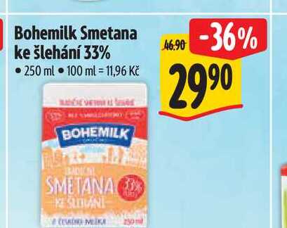 Bohemilk Smetana ke šlehání 33% 250 ml  v akci