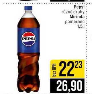 Pepsi různé druhy Mirinda pomeranč 1,5l